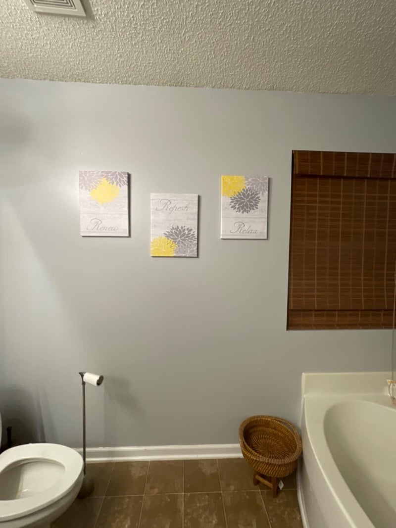 Zlove Yellow and Grey Bathroom Decor, Dahlia Flower Pictures Wall Art - Relax Refresh Renew Bathroom Pictures Wall Decor, 12"X16", 3Pcs - Image 3